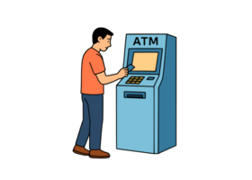 Man using atm machine , transparent background png