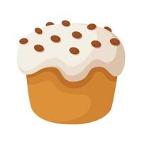 Cartoon Cupcake with White Frosting and Chocolate Chips Topping vector