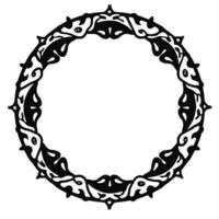 a black and white circular frame with a black and white design vector