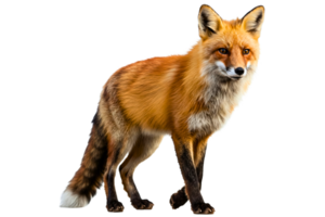 Graceful red fox standing alert with a curious expression isolated on a transparent background png