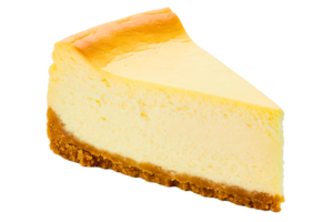Slice of creamy classic cheesecake dessert isolated on a transparent background png