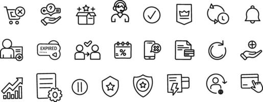 Outline Subscription Icons Billing, Loyalty Program, Free Trial, and Membership Access Symbols vector