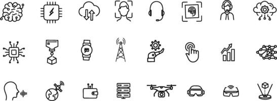 AI and Technology Line Icons Machine Learning, Automation, and Innovation vector