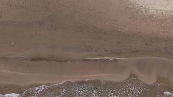Waves caress the shore while ancient symbols emerge in the sand at twilight along a tranquil beach video
