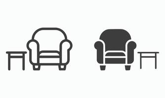 Armchair and Side Table Icons Line and Solid Style vector