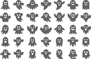A collection of thirty five black ghost icons with various expressions on a white background vector