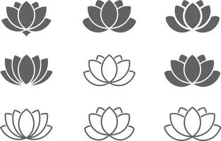 Collection of lotus flower design elements for logo icon symbol and graphic design projects on transparent background vector