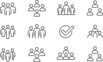 Group team people community organization leadership management hierarchy structure outline icon set on transparent background vector
