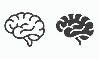 Brain Icon Set Line Art and Solid Style vector