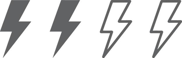Lightning Bolt Icons Set Solid Filled and Outline Styles vector