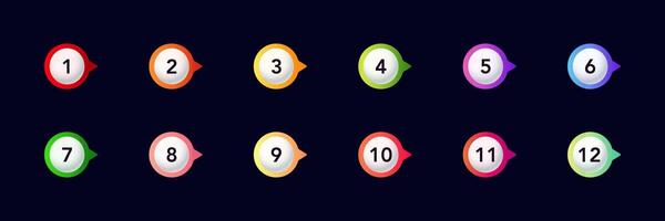 Colorful numbered bullet point icons for lists and presentations with step-by-step markers vector