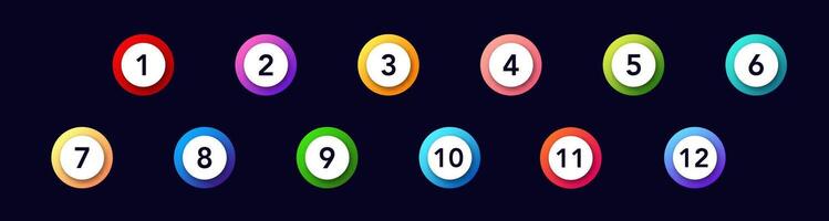Colorful numbered icons for lists and presentations in vibrant circular designs vector