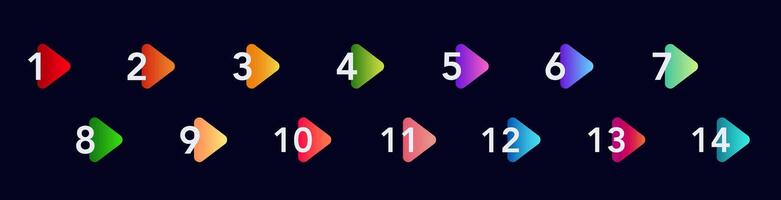 Colorful numbered bullet points for lists and presentation steps in bright gradient design vector