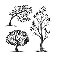 Bare twisted branches of dark monochrome trees silhouetted against a stark minimalist winter landscape The skeletal gnarled limbs create a moody ethereal. vector