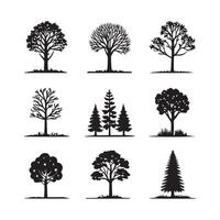 Tree Silhouette Icon Set Minimal Black Trees for Nature, Forest And Eco Design. vector