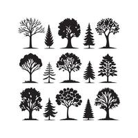 Unique Tree Silhouette Minimal Style Icons for Nature and Forest Design vector