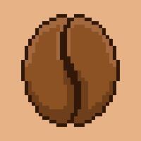 Pixel art coffee bean icon. Rendered in a simple classic 8-bit style, this single roasted bean features rich brown tones. vector