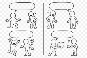 Editable Doodle Comic Strip Emotional Dialogue Reaction Panels with Blank Speech Bubbles vector