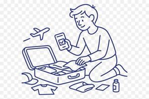 Illustration of Two People Exploring a City with Backpacks, Map, and Camera vector