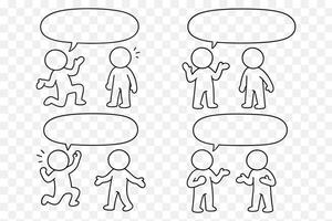 Editable Comic Strip Stick Figure Conversations Reactio4 Panel Meme Template with Blank Speech Bubbles vector