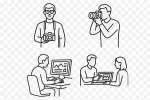Photographer and Photo Editing Line Art Camera Digital Workflow vector