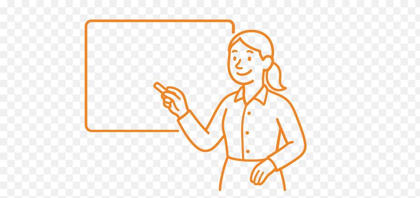 Smiling Teacher Holding Chalk Beside Blackboard Line Art Illustration