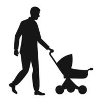 Father Walking with Stroller Black and White Art vector