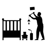 Man Preparing Nursery with Crib and Paint vector