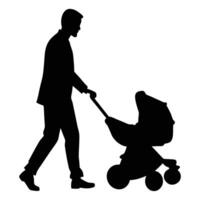 Father Pushing Stroller in Monochrome Walk Scene vector