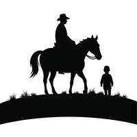 Cowboy on Horseback and Child Silhouette Scene vector