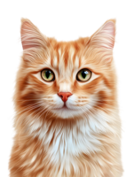 Close up of a fluffy orange cat isolated on transparent background png