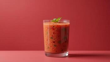 Close-up view of a vibrant tomato smoothie in a glass. photo