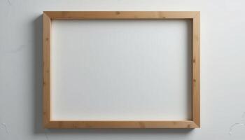 Empty light wood picture frame against a neutral background. photo