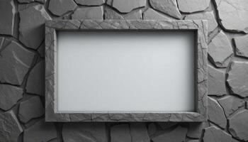 Blank stone frame on a textured stone wall photo