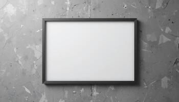Empty picture frame on a gray concrete wall. photo
