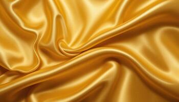 Golden satin fabric folds in a luxurious texture. photo