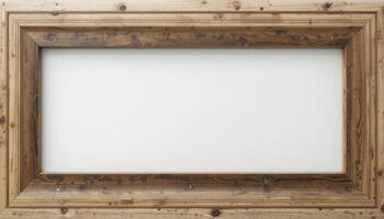 Empty picture frame with a rustic wood border. photo