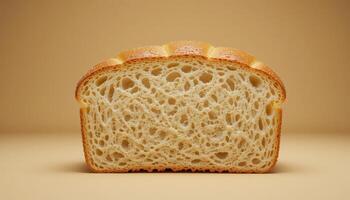 Close up view of a slice of golden bread. photo