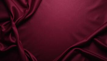 Deep crimson satin fabric draped in folds. photo