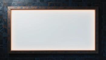 Empty rectangular display frame with a light glow. photo