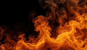 Intricate orange flames and smoke against a dark background. photo