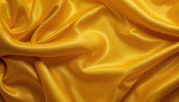 Close-up view of luxurious, golden yellow satin fabric. photo