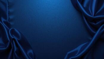 Deep blue satin draped fabric texture background. photo