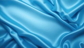 A close-up view of a vibrant light blue silk fabric. photo