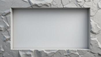 White panel framed by a rough stone texture photo