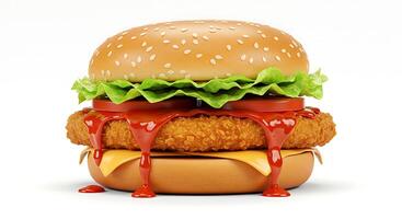 A burger with ketchup and cheese photo