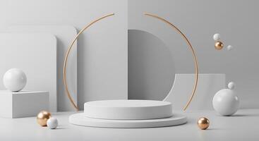 3d rendering of a white and gold background with a round table photo