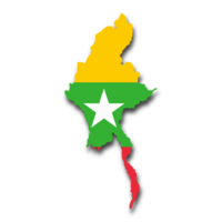 Myanmar map with flag in 3d style on a transparent background png