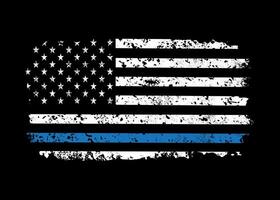 Grunge American Flag with a Blue Line, Symbol of Support and Unity vector