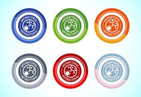 Antibacterial icon design illustration, Hygiene symbol for product packaging, 6 color button design set vector